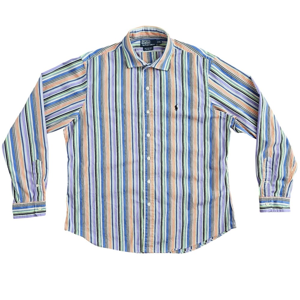 Polo Ralph Lauren Women XL Multicolor Button Down Westerton Striped Preppy Shirt